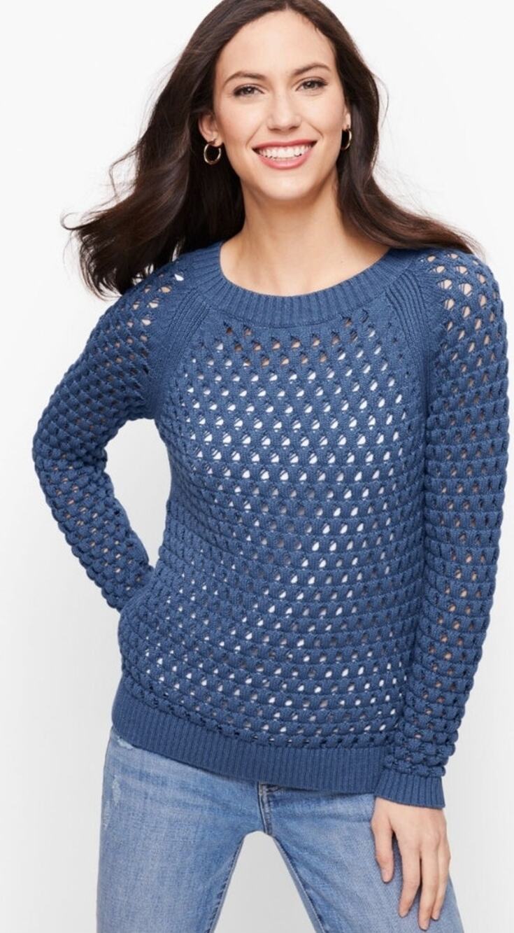 Talbots Cobalt Blue Open Knit Long Sleeve Pullover Sweater Women 1x Petite